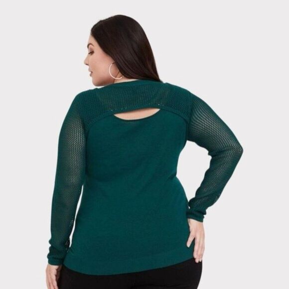 Torrid crochet pull over front slit sweater emerald green size 00 - Picture 2 of 6